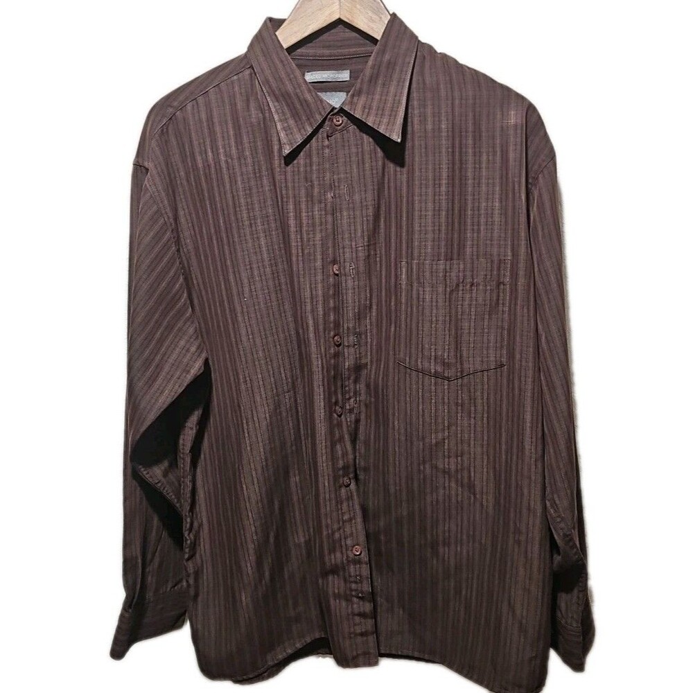 Bruno Sueded Microfiber Brown Black Stripe Design Button-up LS Shirt Men's XL